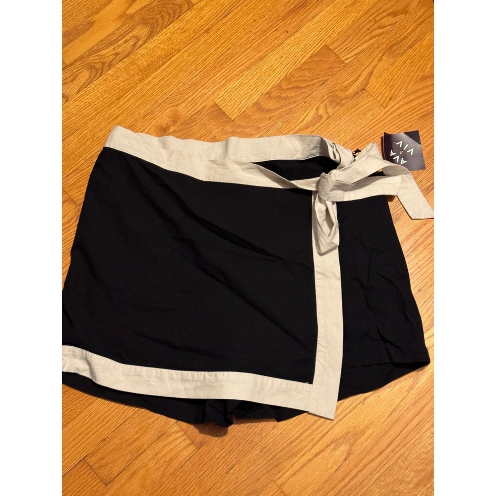 AVA & VIV Women's XXL Black Wrap Skort with Tan Trim Elastic Waist